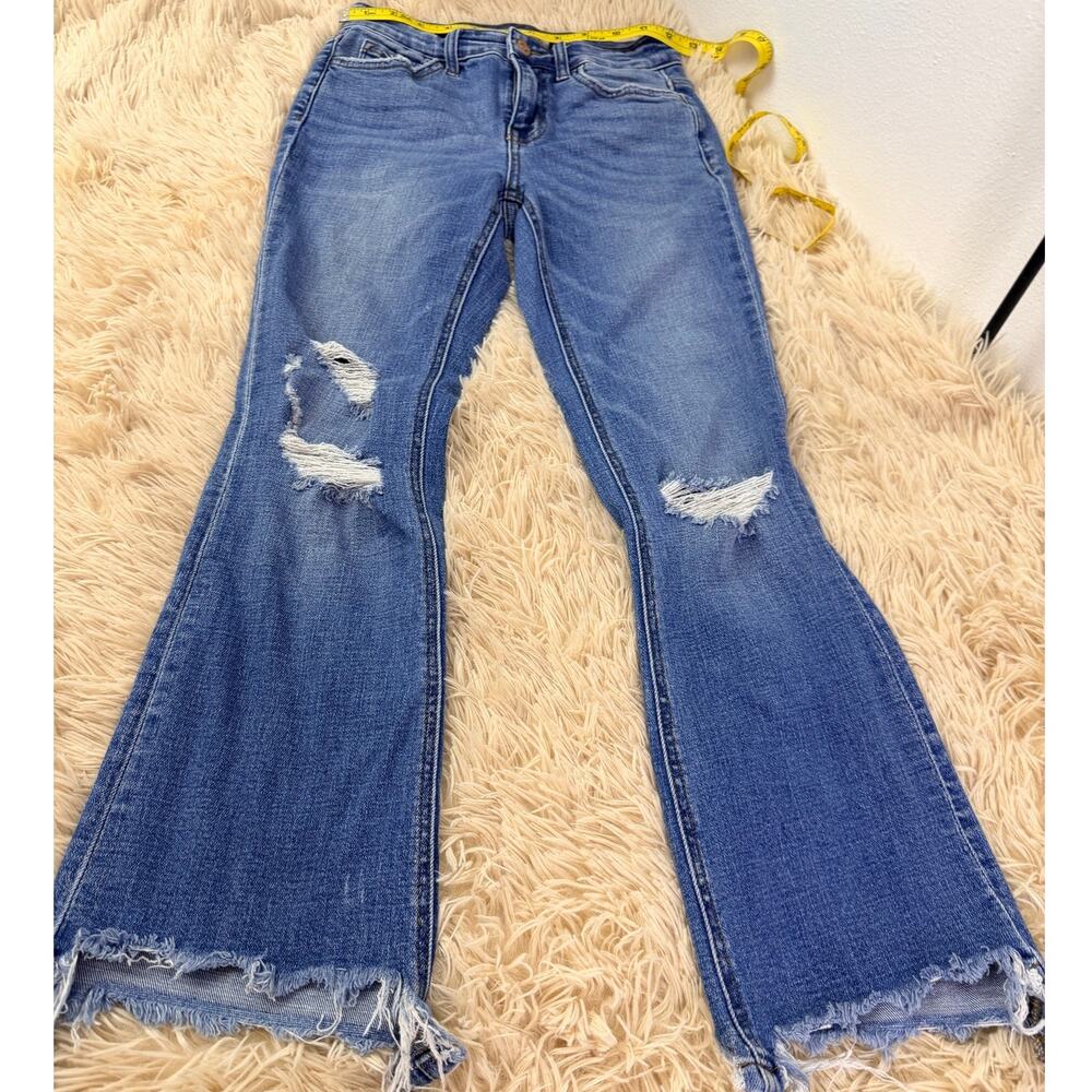 Flying Monkey High Rise Flare Jeans Size 25 Raw Hem Distressed Excellentc